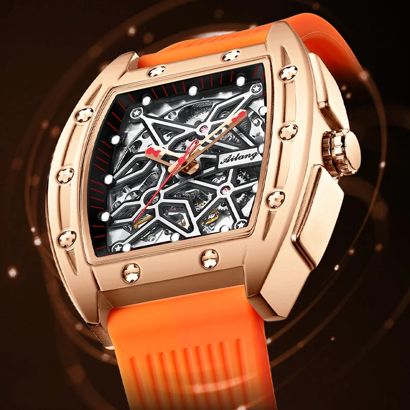 AILANG New Men Luxury Rose Gold Case Mechanical Watch for Mens Sports Silicone Strap Waterproof Luminous Hollow Wristwatches Men
AILANG New Men Luxury Rose Gold Case Mechanical Watch for Mens Sports Silicone Strap Waterproof Luminous Hollow Wristwatches Men