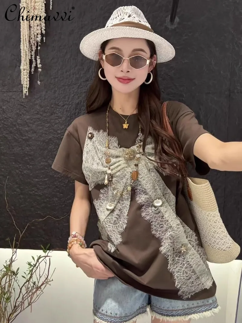 European 2025 Summer New Lace Bow Sweet Cool Niche Loose Round Neck Half-sleeved Top Short-sleeved T-shirt For Women
European 2025 Summer New Lace Bow Sweet Cool Niche Loose Round Neck Half-sleeved Top Short-sleeved T-shirt For Women