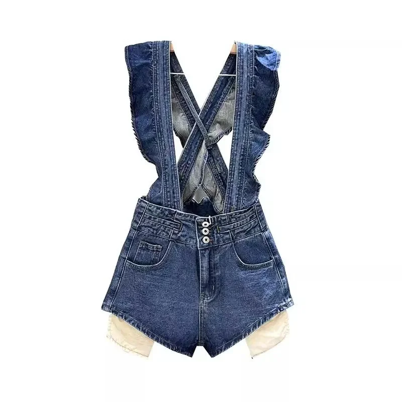 Denim Suspender Shorts for Women New Design Ruffled Suspenders Slimming and Wide Legs
Denim Suspender Shorts for Women New Design Ruffled Suspenders Slimming and Wide Legs
