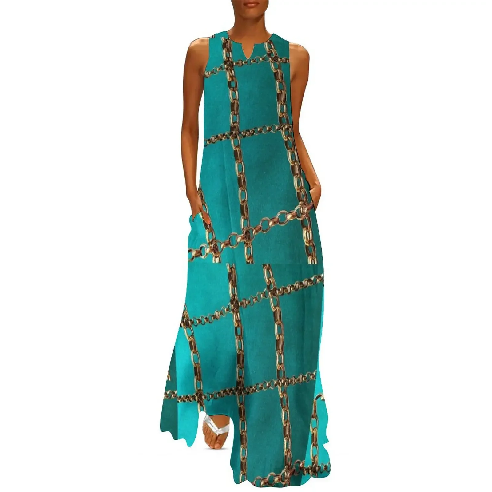 Gold chains on silky fabric Long Dress luxury woman evening dress evening dress ladies Clothing
Gold chains on silky fabric Long Dress luxury woman evening dress evening dress ladies Clothing