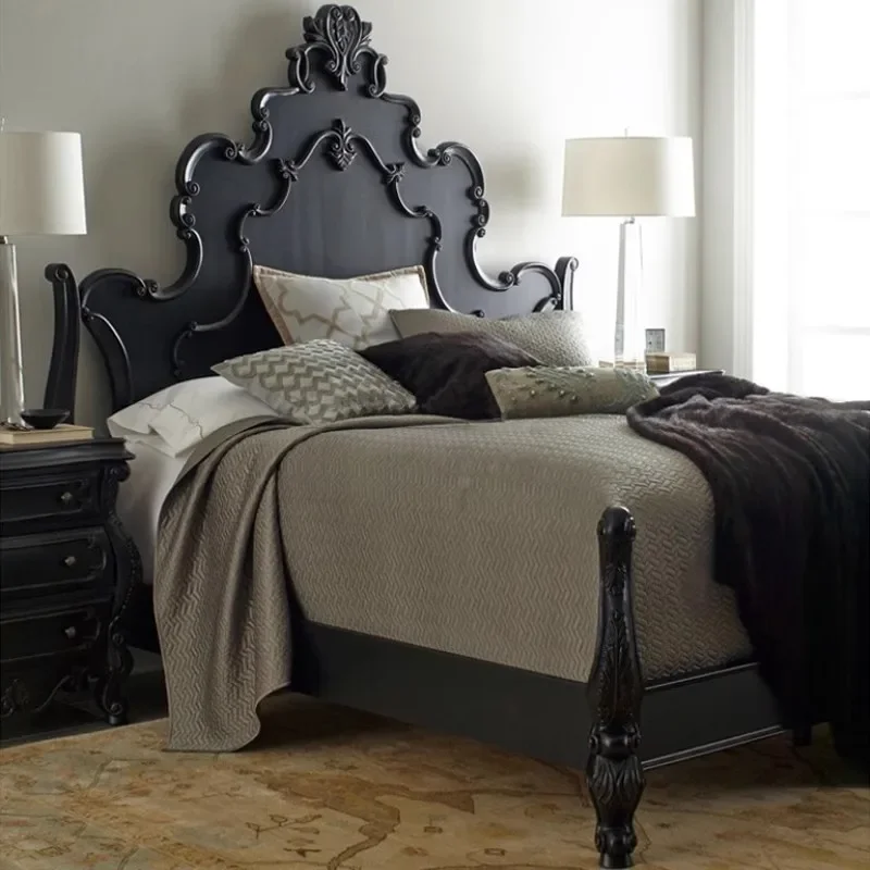 Solid wood carving flower bed simple American bedroom double retro old white princess European bedroom bed
Solid wood carving flower bed simple American bedroom double retro old white princess European bedroom bed