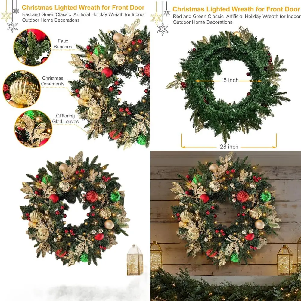 Рождественский венок на 35 светодиодов с батарейным питанием и золотыми, зелеными и красными украшениями для праздничных дверных украшений
Рождественский венок на 35 светодиодов с батарейным питанием и золотыми, зелеными и красными украшениями для праздничных дверных украшений