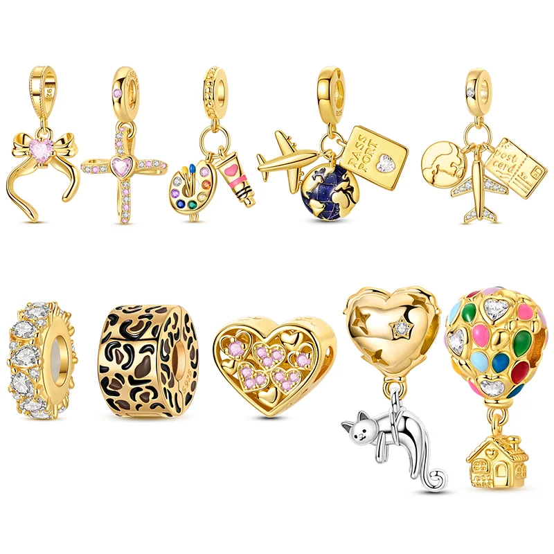 925 Sterling Silver Golden Charms Bead Plane Bow Cross Cat Dangle Fit Original Bracelet DIY Women Jewelry
925 Sterling Silver Golden Charms Bead Plane Bow Cross Cat Dangle Fit Original Bracelet DIY Women Jewelry