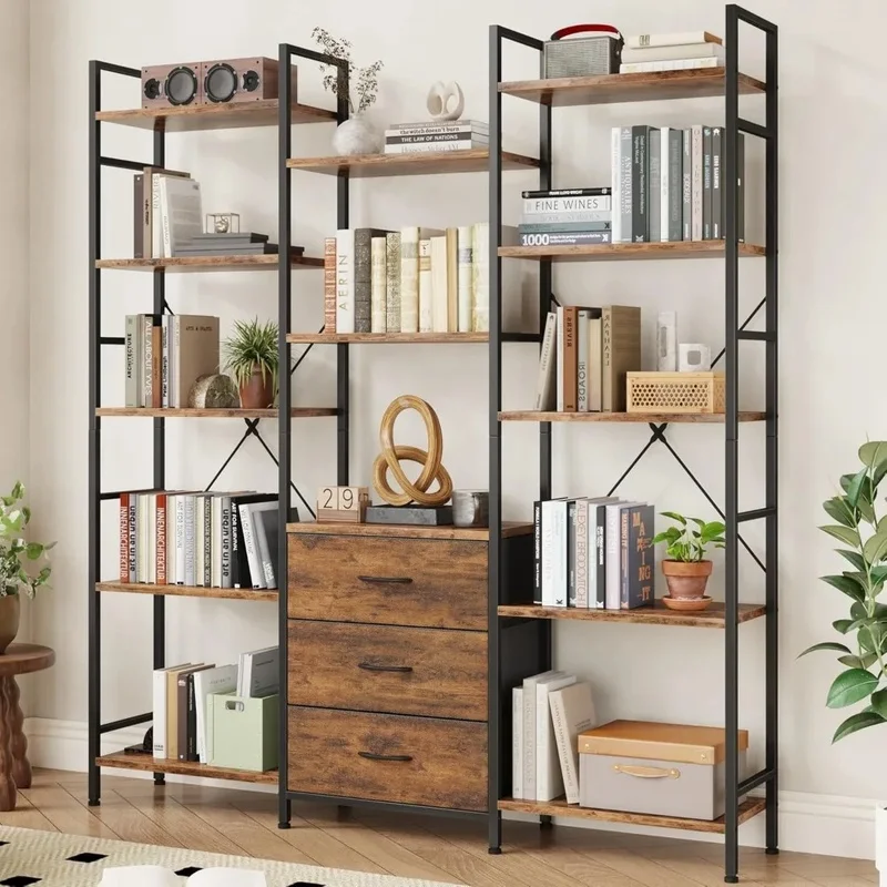 Широкая 5-ярусная книжная полка с 3 тканевыми ящиками и 10 полками для витрины, большой промышленный книжный шкаф для дома и офиса
Широкая 5-ярусная книжная полка с 3 тканевыми ящиками и 10 полками для витрины, большой промышленный книжный шкаф для дома и офиса