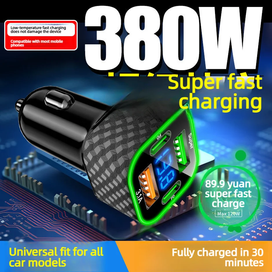380W USB C Car Phone Charger Dual PD USB Charger With Voltage Display Super Fast Charge Adapter For IPhone Oppo
380W USB C Car Phone Charger Dual PD USB Charger With Voltage Display Super Fast Charge Adapter For IPhone Oppo