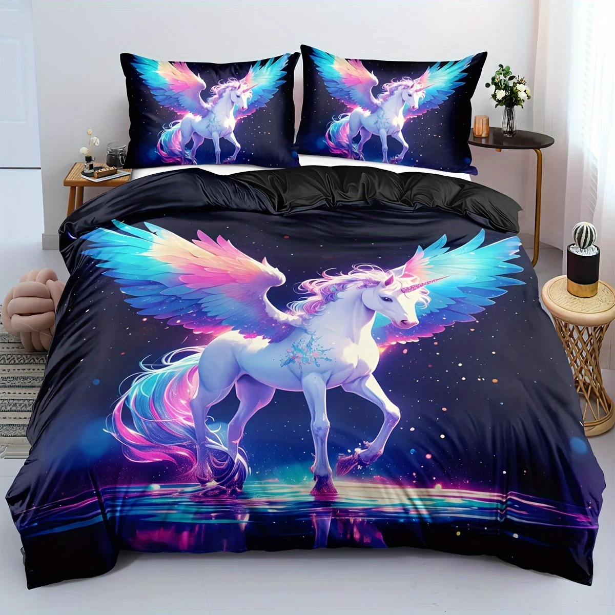 Unicorn Duvet Cover Set with Pillowcases - Polyester, Animal Print, Machine Washable Zip Closure, Breathable, All-Season Comfort
Unicorn Duvet Cover Set with Pillowcases - Polyester, Animal Print, Machine Washable Zip Closure, Breathable, All-Season Comfort
