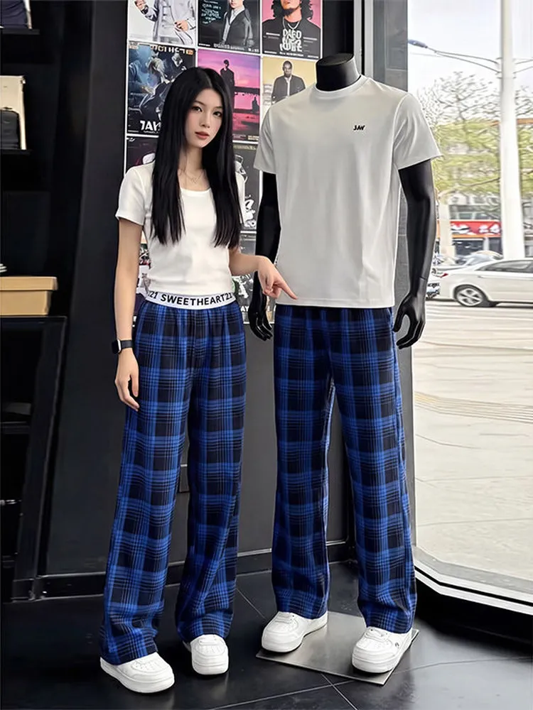 Cleanfit Blue Plaid Casual Pants Men Women Summer Thin American Waist Splicing Wide Leg Straight Cut Leisure Trousers
Cleanfit Blue Plaid Casual Pants Men Women Summer Thin American Waist Splicing Wide Leg Straight Cut Leisure Trousers