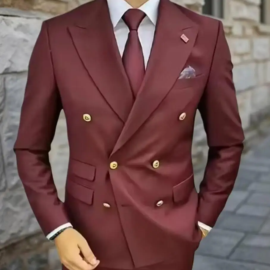 Classic Burgundy Men Suits Slim Double Breasted Formal Business Prom Party Groom Tuxedo Wedding Suit 2 Piece Sets (Jacket+Pants)
Classic Burgundy Men Suits Slim Double Breasted Formal Business Prom Party Groom Tuxedo Wedding Suit 2 Piece Sets (Jacket+Pants)