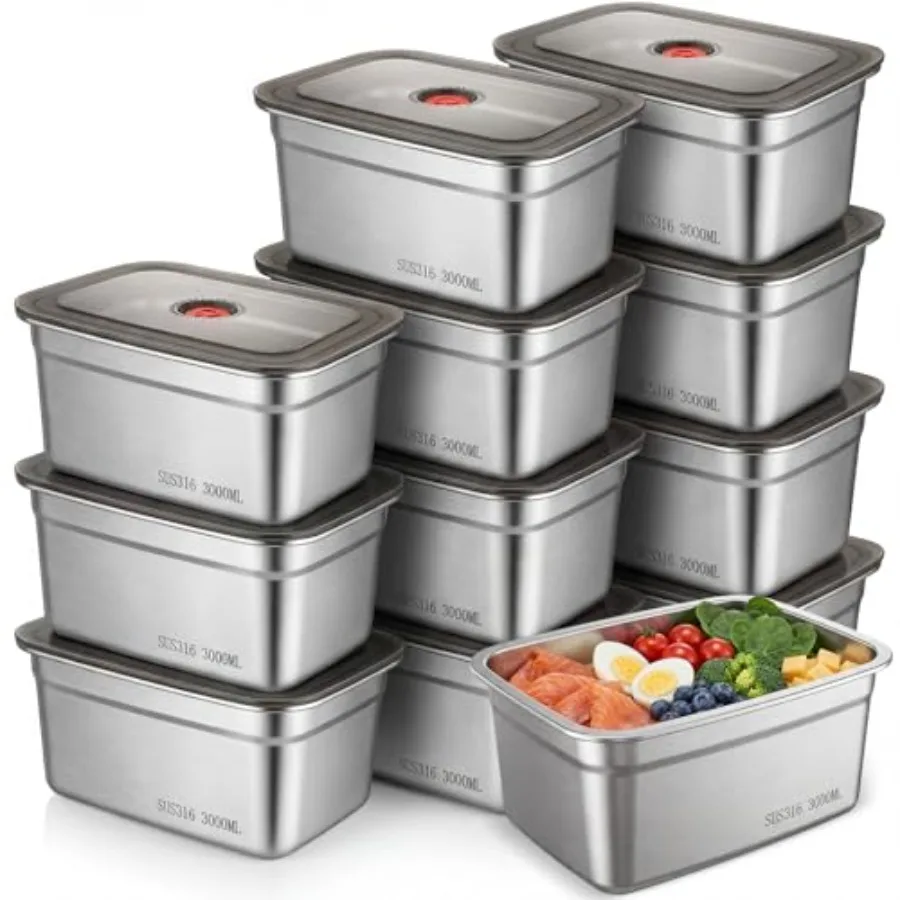 Kitchen use stainless steel food storage containers, silver, leak-proof and stackable for meal prep and marinating
Kitchen use stainless steel food storage containers, silver, leak-proof and stackable for meal prep and marinating