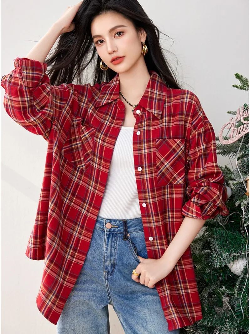 Retro Plaid Shirt Women's Early Autumn Outfit Anti-Aging Red Plaid Top Lazy Style Shirt Coat Casual Loose Fit Long Sleeve
Retro Plaid Shirt Women's Early Autumn Outfit Anti-Aging Red Plaid Top Lazy Style Shirt Coat Casual Loose Fit Long Sleeve
