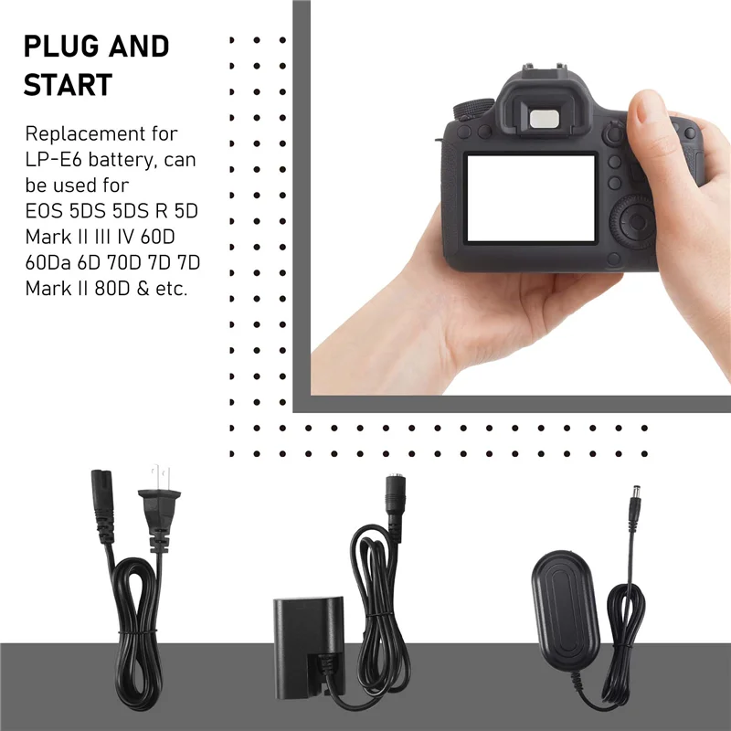 AED6-E6 AC Power Supply LP-E6 LP-E6N DC Coupler Dummy Battery Adapter Camera Charger For Canon EOS 5DS 5DS R 5D Mark II III IV 6
AED6-E6 AC Power Supply LP-E6 LP-E6N DC Coupler Dummy Battery Adapter Camera Charger For Canon EOS 5DS 5DS R 5D Mark II III IV 6