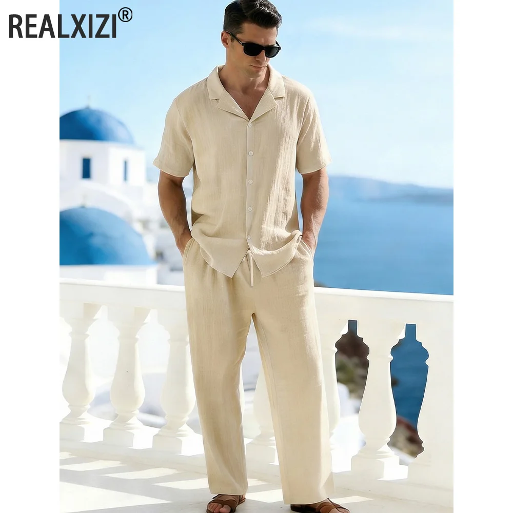 Men's Summer Lightweight Breathable Short Sleeve Shirt & Drawstring Pants 2 Piece Solid Color Trendy Daily Casual Male Suit
Men's Summer Lightweight Breathable Short Sleeve Shirt & Drawstring Pants 2 Piece Solid Color Trendy Daily Casual Male Suit