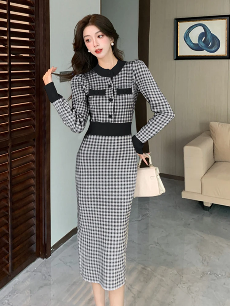 Women's Clothes Professional Elegant Sweater Knitted Dress Sweet Vintage Plaid Skinny Midi Robe Ladies Fashion Work OL Vestidos
Women's Clothes Professional Elegant Sweater Knitted Dress Sweet Vintage Plaid Skinny Midi Robe Ladies Fashion Work OL Vestidos