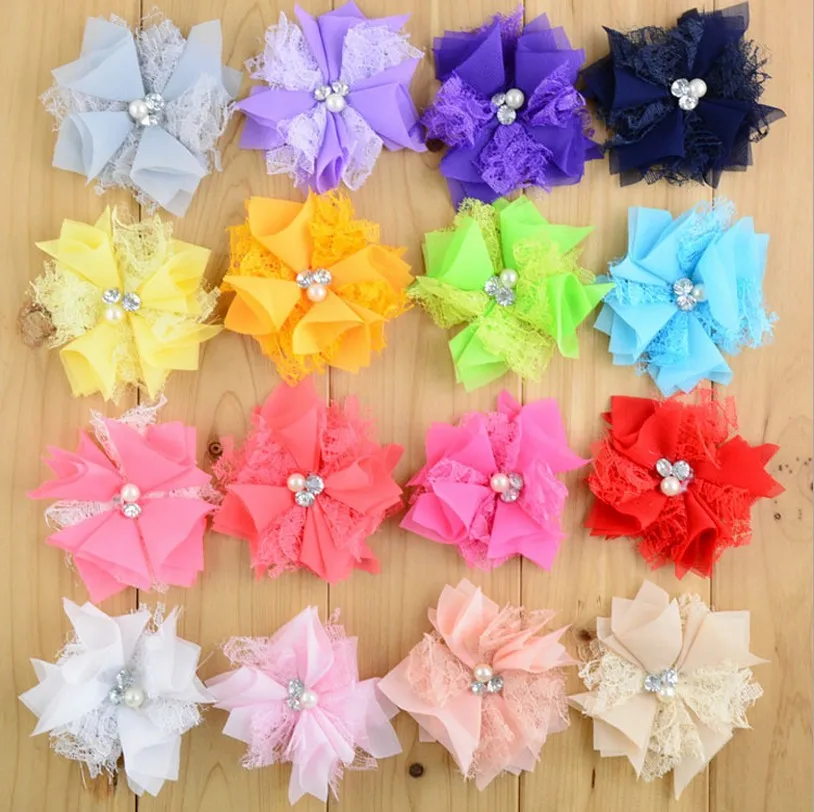 120pcs/lot 3.4" 16colors Hair Clip Chiffon Flower+Rhinestones Pearls For Kids Hair Accessories Lace Fabric Flowers For Headbands
120pcs/lot 3.4" 16colors Hair Clip Chiffon Flower+Rhinestones Pearls For Kids Hair Accessories Lace Fabric Flowers For Headbands
