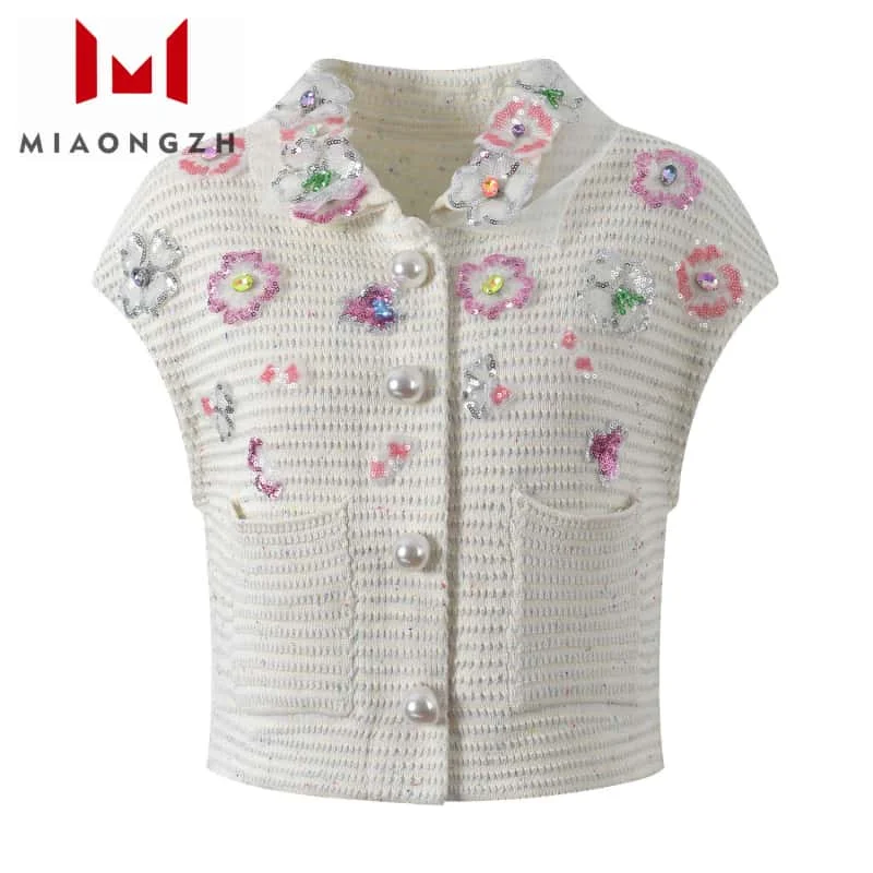 3D Flower Spliced Beads Sequin Diamond Temperament Cardigan Tops Women's 2025 Summer New Short Sleeve Slim Ladies Fashion Vest
3D Flower Spliced Beads Sequin Diamond Temperament Cardigan Tops Women's 2025 Summer New Short Sleeve Slim Ladies Fashion Vest
