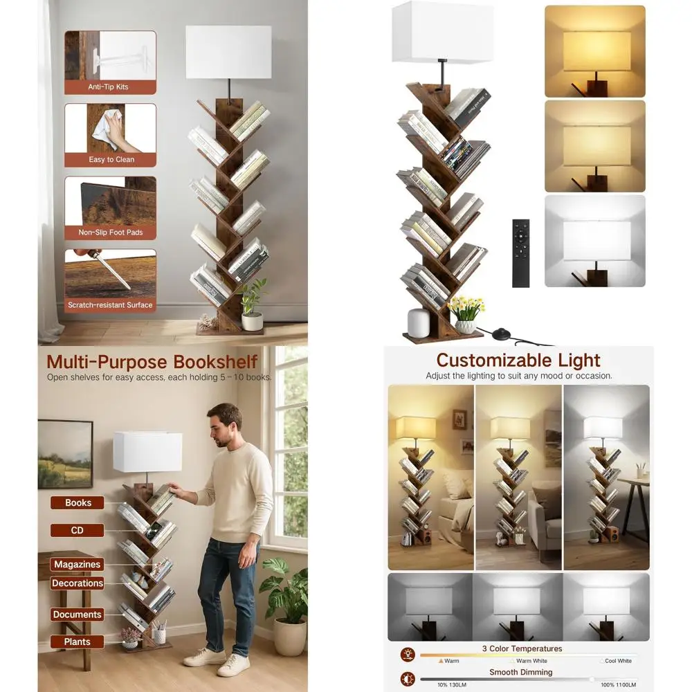 Modern Tall Floor Standing Bookshelf with Light, Remote & Timer, Rustic Brown Wood Bookcase for Living Room, Bedroom, Office
Modern Tall Floor Standing Bookshelf with Light, Remote & Timer, Rustic Brown Wood Bookcase for Living Room, Bedroom, Office