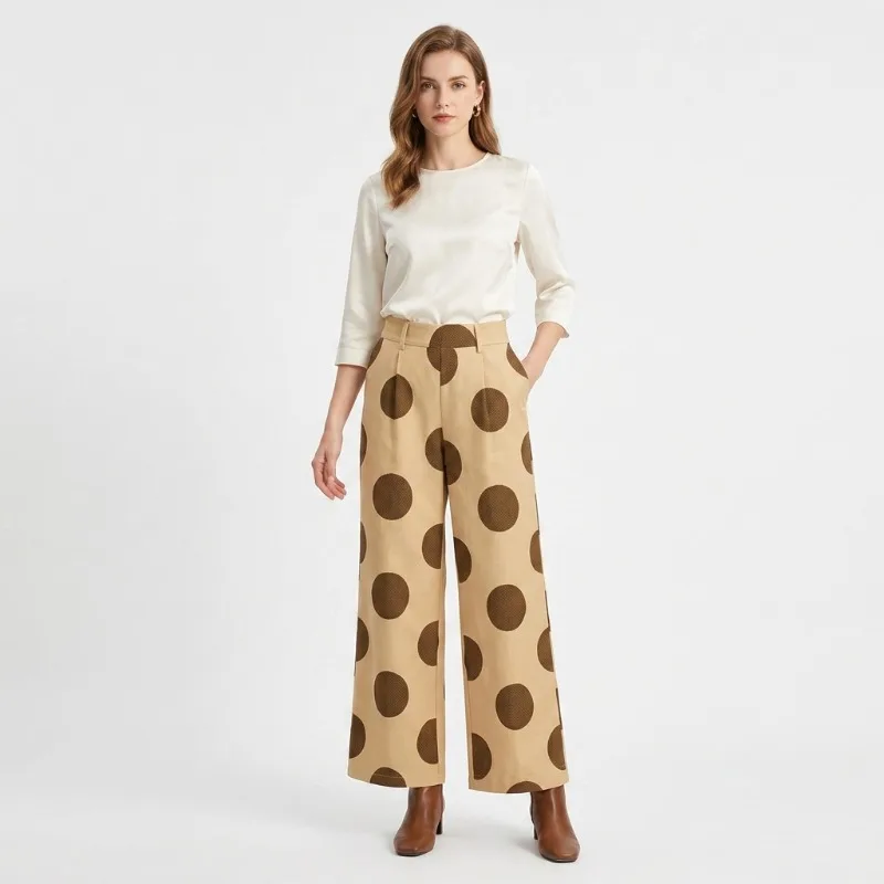 UOOZEE 2026 New Contrast Color Polka Dot Full Length Pants Women Loose High Waisted Wide Leg Pleated Trousers Casual Workwear
UOOZEE 2026 New Contrast Color Polka Dot Full Length Pants Women Loose High Waisted Wide Leg Pleated Trousers Casual Workwear