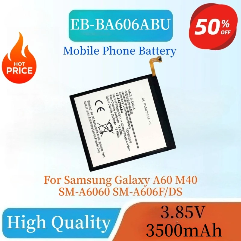 Совершенно новый высококачественный аккумулятор для мобильного телефона EB-BA606ABU 3,85 В 3500 мАч для Samsung Galaxy A60 M40 SM-A6060 SM-A606F/DS
Совершенно новый высококачественный аккумулятор для мобильного телефона EB-BA606ABU 3,85 В 3500 мАч для Samsung Galaxy A60 M40 SM-A6060 SM-A606F/DS