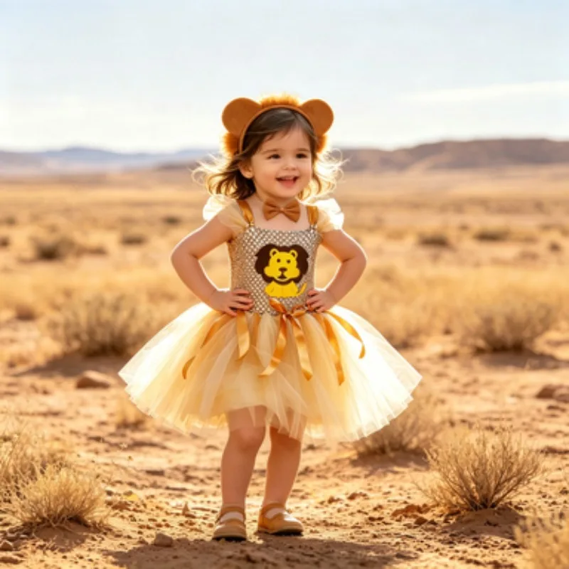 Khaki Animal Tulle Dress Set with Accessories for Kids, Halloween Stage Performance Costume, Cute Lion Tutu Dress for Girls
Khaki Animal Tulle Dress Set with Accessories for Kids, Halloween Stage Performance Costume, Cute Lion Tutu Dress for Girls