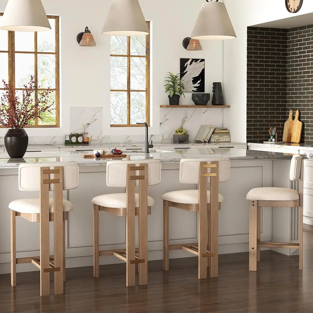 26" Farmhouse Bar Stools Set 4 Armless Counter Height Linen Upholstered Natural Wood Legs Kitchen Island Beige, Customized
26" Farmhouse Bar Stools Set 4 Armless Counter Height Linen Upholstered Natural Wood Legs Kitchen Island Beige, Customized