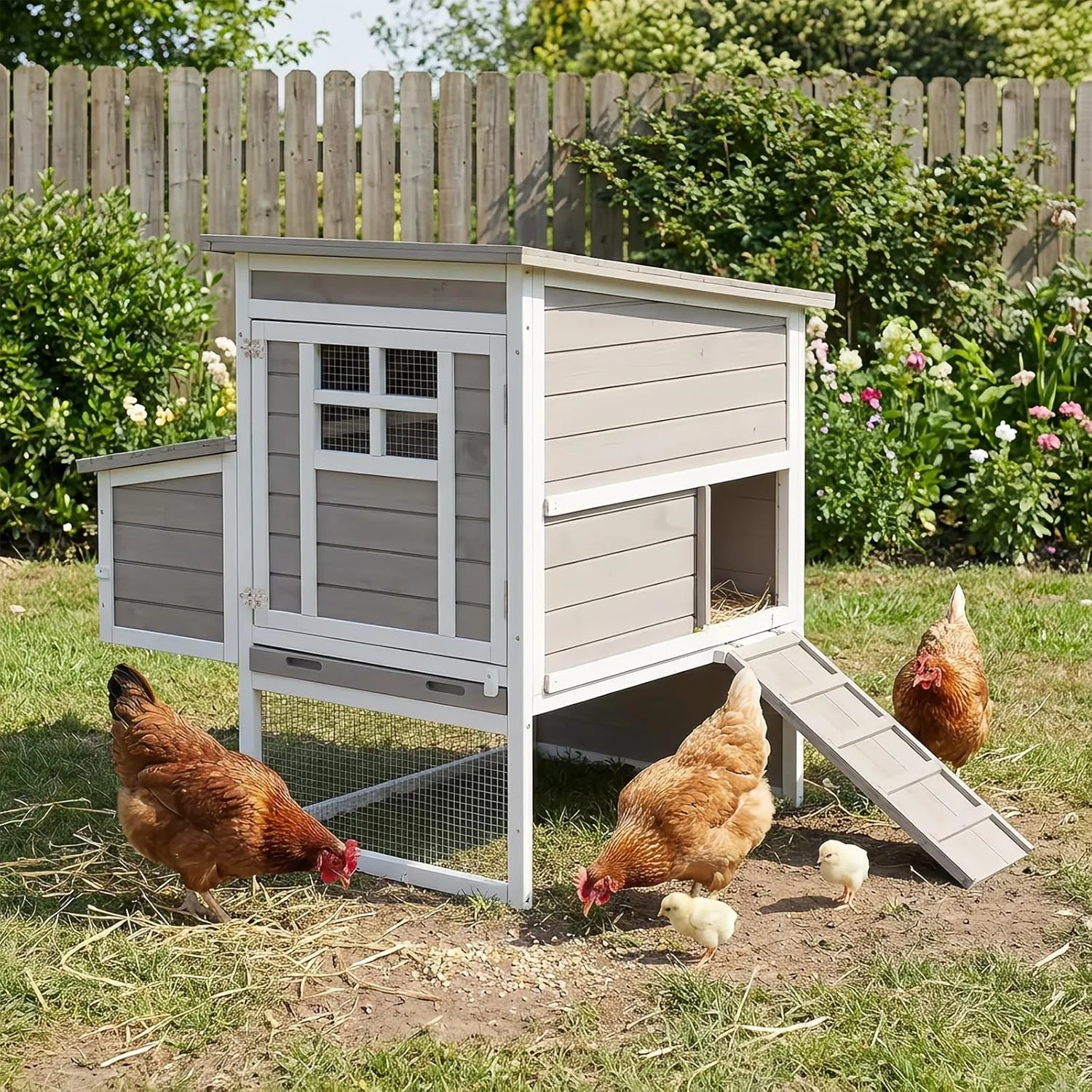 Outdoor Chicken Coop, Elevated 2-Tier Hen House with 3 Nesting Boxes
Outdoor Chicken Coop, Elevated 2-Tier Hen House with 3 Nesting Boxes