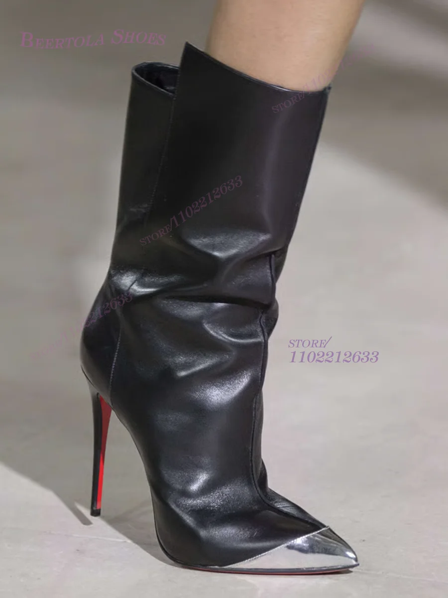 Silver Metallic Pointed-Toe Calf Boots Black Women Stiletto Heels Leather Zip Red Street Style Booties Short Casual Simple Shoes
Silver Metallic Pointed-Toe Calf Boots Black Women Stiletto Heels Leather Zip Red Street Style Booties Short Casual Simple Shoes