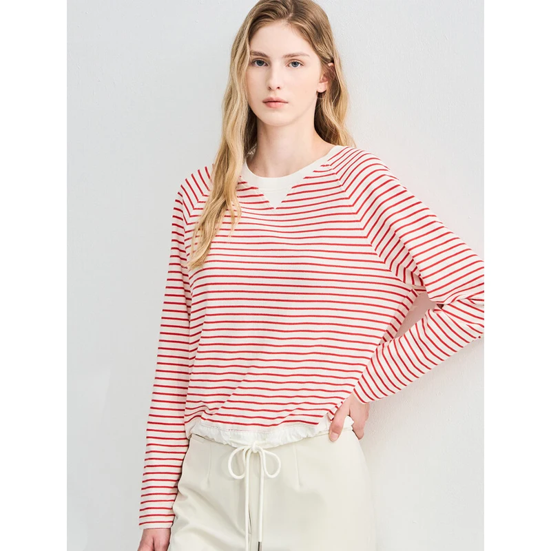 Casual Sle Long Sve round Ne T-irt Letter Embroidery Striped Women's Top Versatile Dstring Bot Loose Fit
Casual Sle Long Sve round Ne T-irt Letter Embroidery Striped Women's Top Versatile Dstring Bot Loose Fit