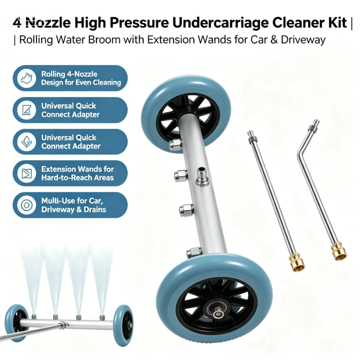 Undercarriage Pressure Washer Under Car Wash Water Broom Attachment with 2 Extension Wand Automotive Undercarriage Washer
Undercarriage Pressure Washer Under Car Wash Water Broom Attachment with 2 Extension Wand Automotive Undercarriage Washer