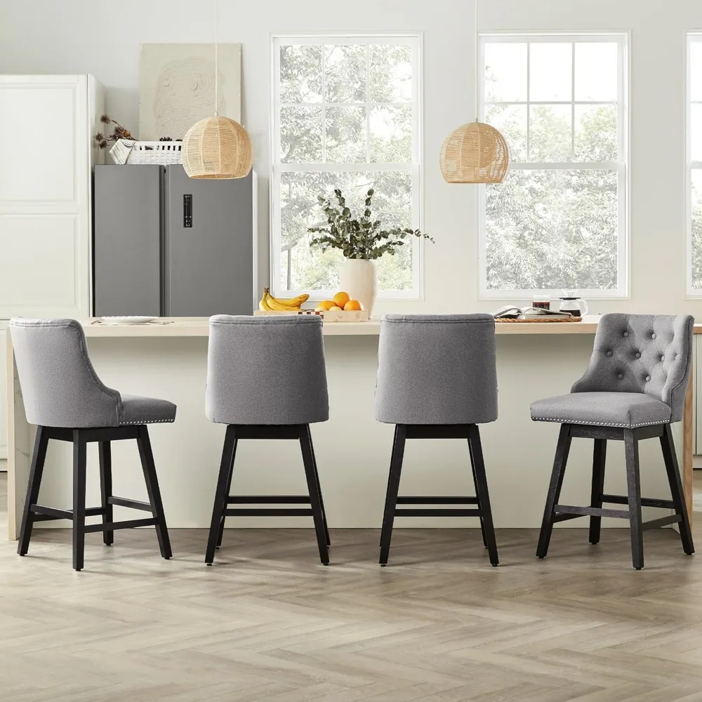 Bar Chairs ,Swivel Bar Stools Set Of 4, Modern Counter Height Chairs With Back And Solid Wood Legs, 26" Seat Height Upholste
Bar Chairs ,Swivel Bar Stools Set Of 4, Modern Counter Height Chairs With Back And Solid Wood Legs, 26" Seat Height Upholste