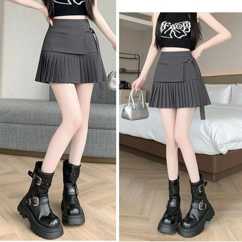 Korean Fashion Grey Fake Two Piece High Waist Pleated Mini Skirt Women Buckle Decor 2026 Spring Summer Daily Wear Streetwear
Korean Fashion Grey Fake Two Piece High Waist Pleated Mini Skirt Women Buckle Decor 2026 Spring Summer Daily Wear Streetwear