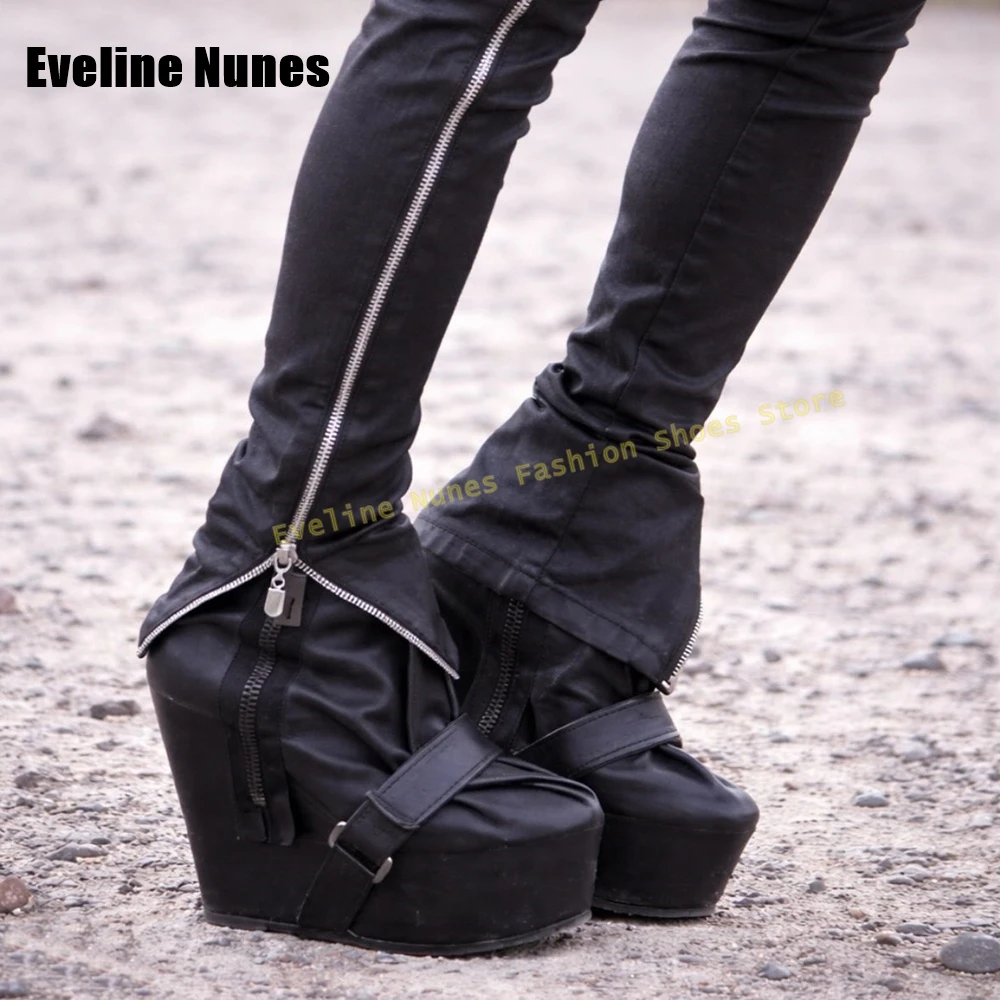 Belt Buckle Wedge Ankle Boots Round Toe Thick Sole Zipper Closure Patchwork Women Fashion Pleated Mid-Calf Boots 2026 Spring
Belt Buckle Wedge Ankle Boots Round Toe Thick Sole Zipper Closure Patchwork Women Fashion Pleated Mid-Calf Boots 2026 Spring