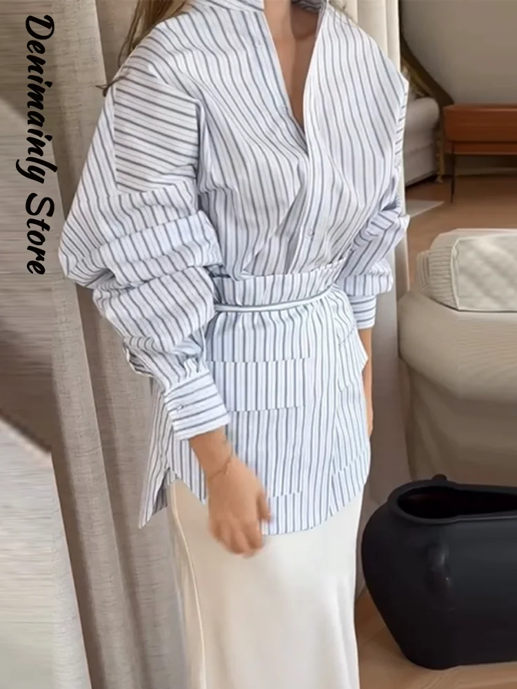 Fashion Women's Striped Shirt Casual Stand Up Collar Long Sleeved Detachable Lace Up Skirt 2026 Spring Lady Commuting Outfit New
Fashion Women's Striped Shirt Casual Stand Up Collar Long Sleeved Detachable Lace Up Skirt 2026 Spring Lady Commuting Outfit New