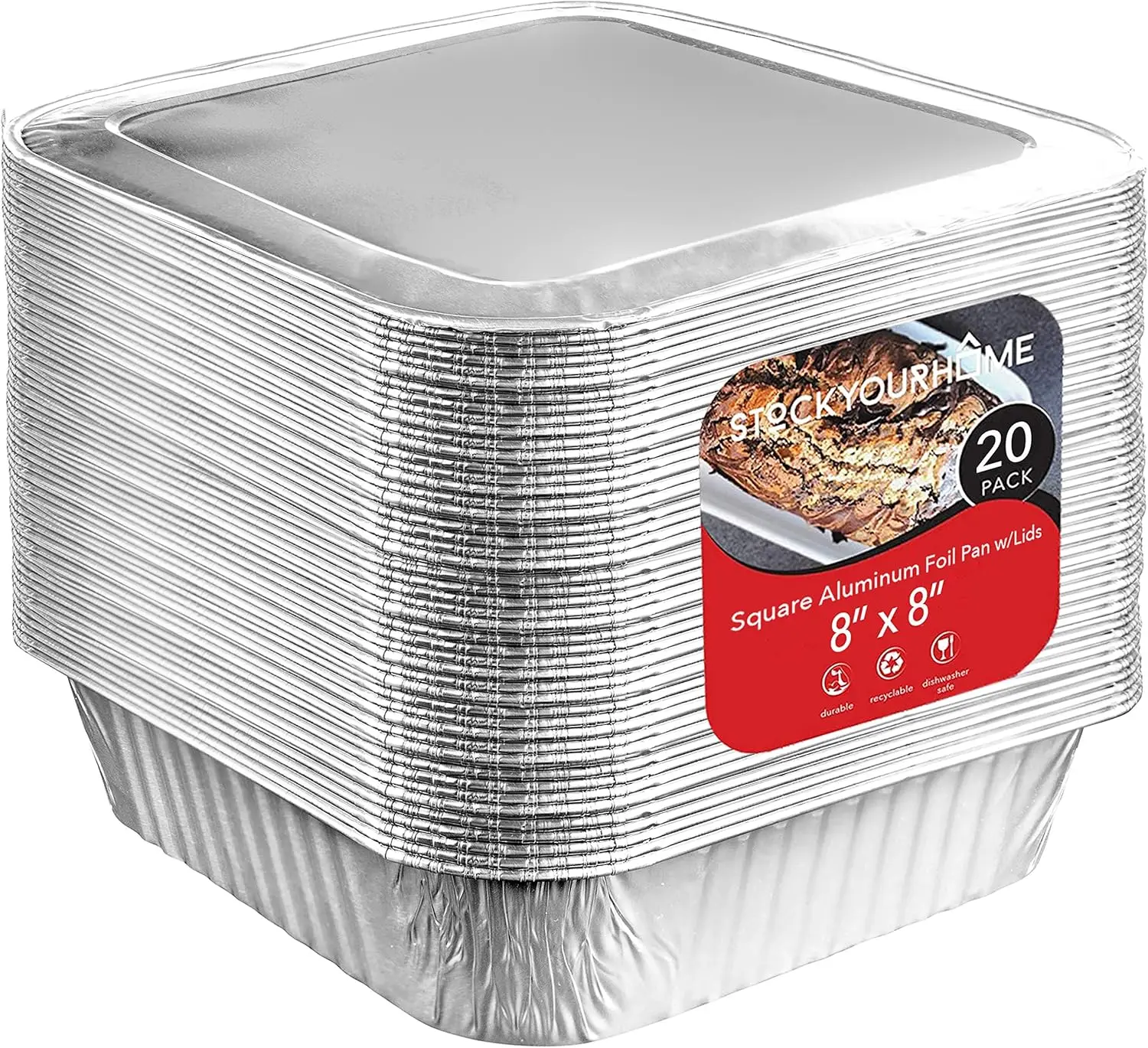 8x8 Foil Pans with Lids (20 Pack) - Disposable Aluminum Food Containers for Baking, Cooking, Storing
8x8 Foil Pans with Lids (20 Pack) - Disposable Aluminum Food Containers for Baking, Cooking, Storing