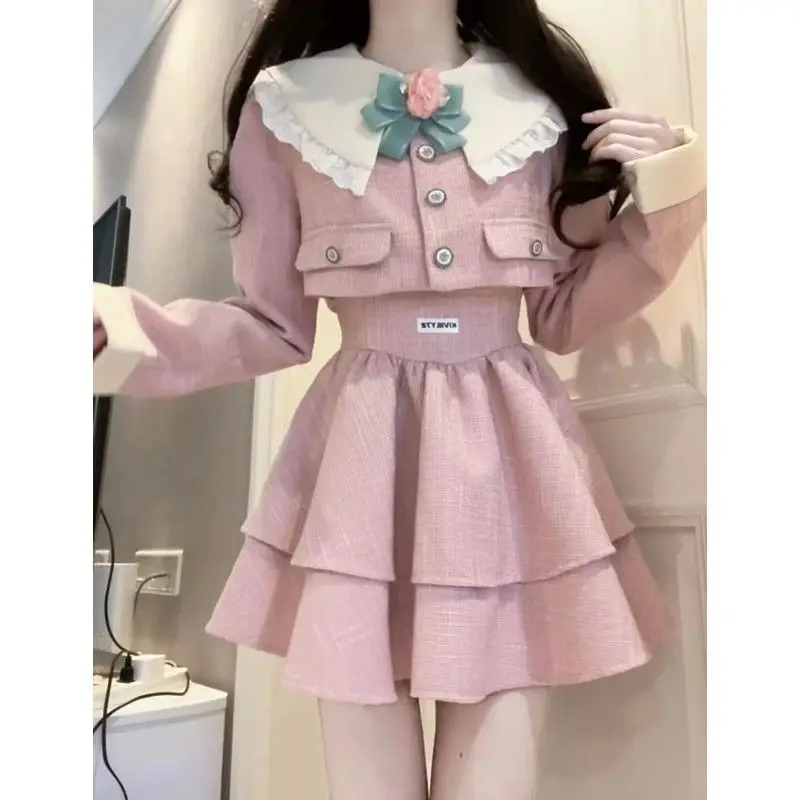 Spring Women Sweet Pink Short Coat Plaid High-waisted Mini Pleated Skirt Two Pieces Set 2025 New Female Fashion Clothing
Spring Women Sweet Pink Short Coat Plaid High-waisted Mini Pleated Skirt Two Pieces Set 2025 New Female Fashion Clothing