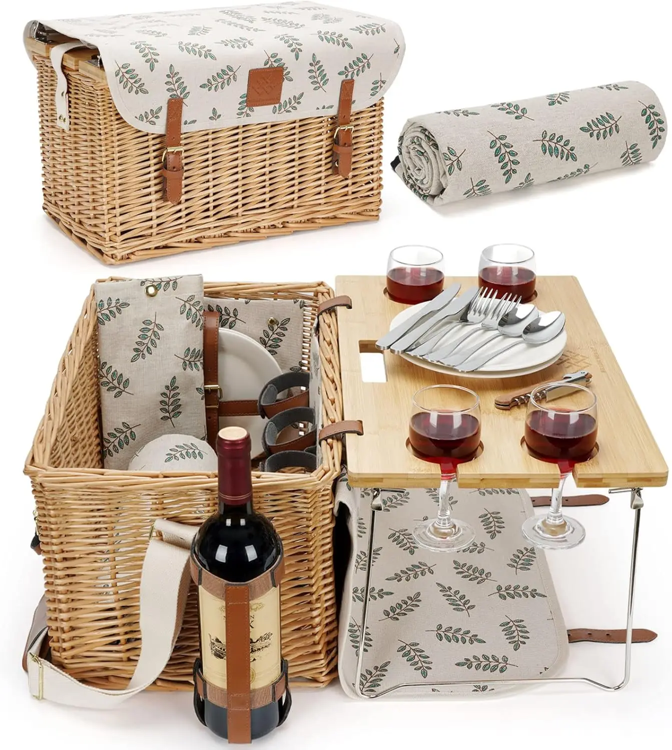 Wicker Picnic Basket for 4 with Table and Blanket - Portable Outdoor Hamper Set
Wicker Picnic Basket for 4 with Table and Blanket - Portable Outdoor Hamper Set