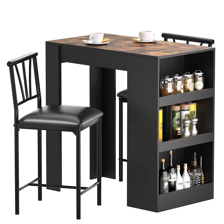 Small Bar Table and Chairs Tall Kitchen Breakfast Nook with Stools Dining Set for 2, Storage Shelves, SpaceSaving, Black
Small Bar Table and Chairs Tall Kitchen Breakfast Nook with Stools Dining Set for 2, Storage Shelves, SpaceSaving, Black