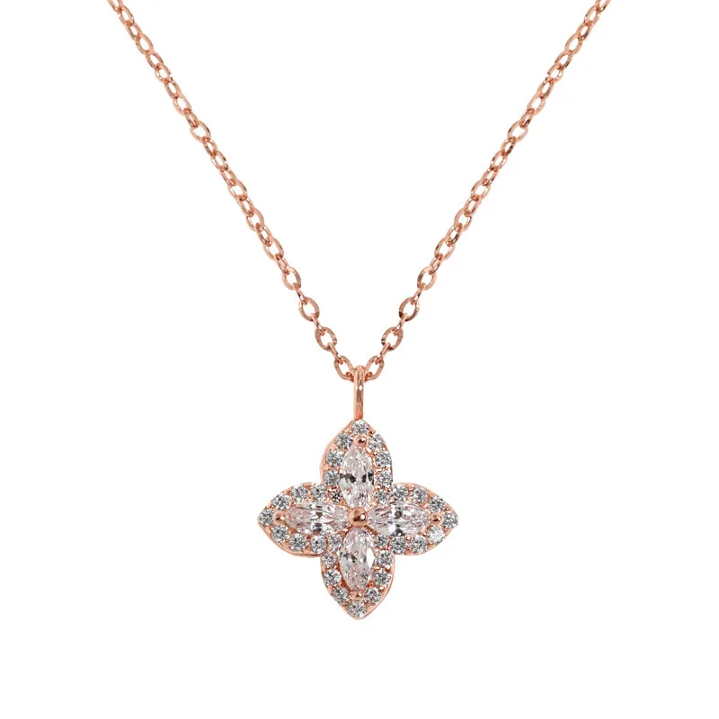 Rose Gold Flower Four-leaf Lucky Clover Cubic Zircon Pendant Chain Necklace 925 Sterling Silver Pendant Necklace for Women Gifts
Rose Gold Flower Four-leaf Lucky Clover Cubic Zircon Pendant Chain Necklace 925 Sterling Silver Pendant Necklace for Women Gifts