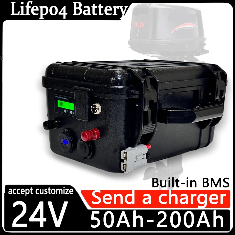 Lifepo4 Waterproof 24V 50Ah 60Ah 80Ah 100Ah 120Ah 150Ah 200Ah Lithium Battery With Bms For Trolling Motor Propeller +10A Charge
Lifepo4 Waterproof 24V 50Ah 60Ah 80Ah 100Ah 120Ah 150Ah 200Ah Lithium Battery With Bms For Trolling Motor Propeller +10A Charge