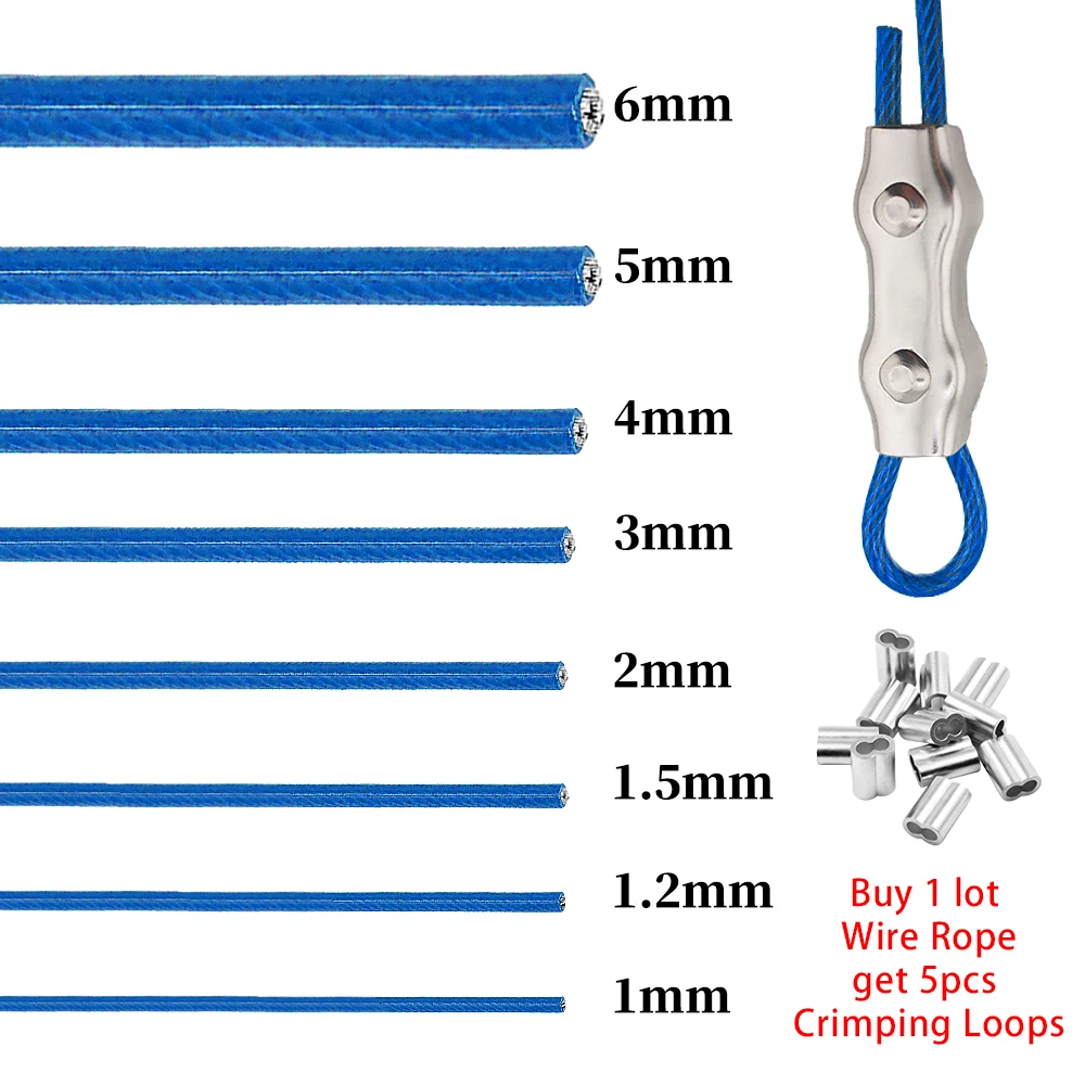 1-6mm Blue PVC Steel Wire Rope 304 Stainless Steel Handling Suspension Steel Cable Rope for Guardrail Suspension Handling 5-100M
1-6mm Blue PVC Steel Wire Rope 304 Stainless Steel Handling Suspension Steel Cable Rope for Guardrail Suspension Handling 5-100M