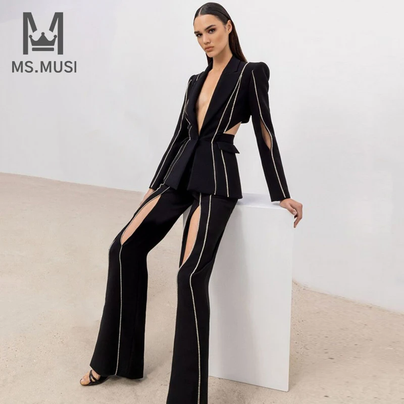 MSMUSI 2023 New Fashion Women Sexy Crystal Hollow Out Two Piece Set Turn Down Collar Backless Blazer Flare Long Pant Set Suit
MSMUSI 2023 New Fashion Women Sexy Crystal Hollow Out Two Piece Set Turn Down Collar Backless Blazer Flare Long Pant Set Suit