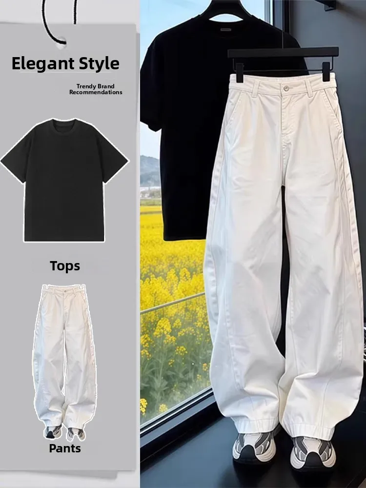 Cool Men's Fashion Set with White Wide Leg Jeans And Black Shoulder T-Shirt Summer OOTD Complete Set for Teenage Boys
Cool Men's Fashion Set with White Wide Leg Jeans And Black Shoulder T-Shirt Summer OOTD Complete Set for Teenage Boys