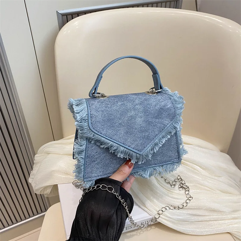Retro Tassel Chain Shoulder Bag Women's Small Crossbody Handbag Denim Blue Fragrance Style Handbag Unique Design Bag
Retro Tassel Chain Shoulder Bag Women's Small Crossbody Handbag Denim Blue Fragrance Style Handbag Unique Design Bag