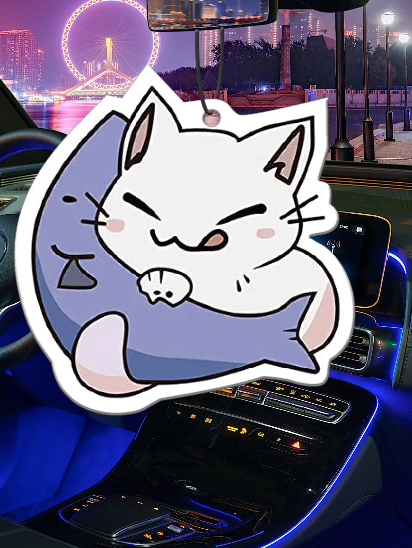 Cute Winking White Cat Hugging Purple Fish Cartoon Hanging Car Air Freshener Scent Card, Natural Plant Extract Fragrance, Alcoho
Cute Winking White Cat Hugging Purple Fish Cartoon Hanging Car Air Freshener Scent Card, Natural Plant Extract Fragrance, Alcoho