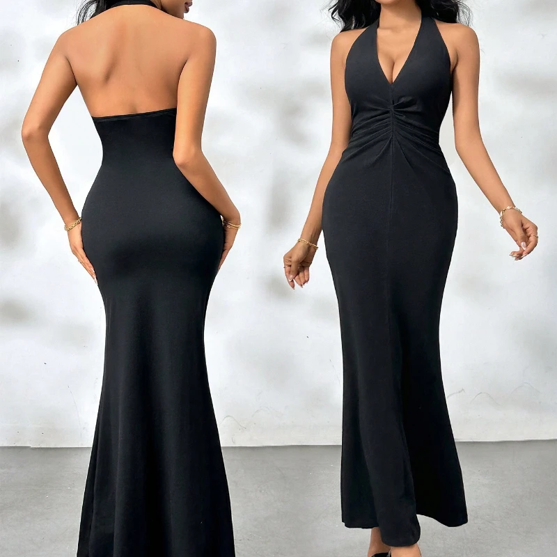 Summer New Women Hanging Neck V-neck Long Dress Sexy Black Backless High Waist Lady Dress Spring Slim Elegant Party Dresses 2025
Summer New Women Hanging Neck V-neck Long Dress Sexy Black Backless High Waist Lady Dress Spring Slim Elegant Party Dresses 2025