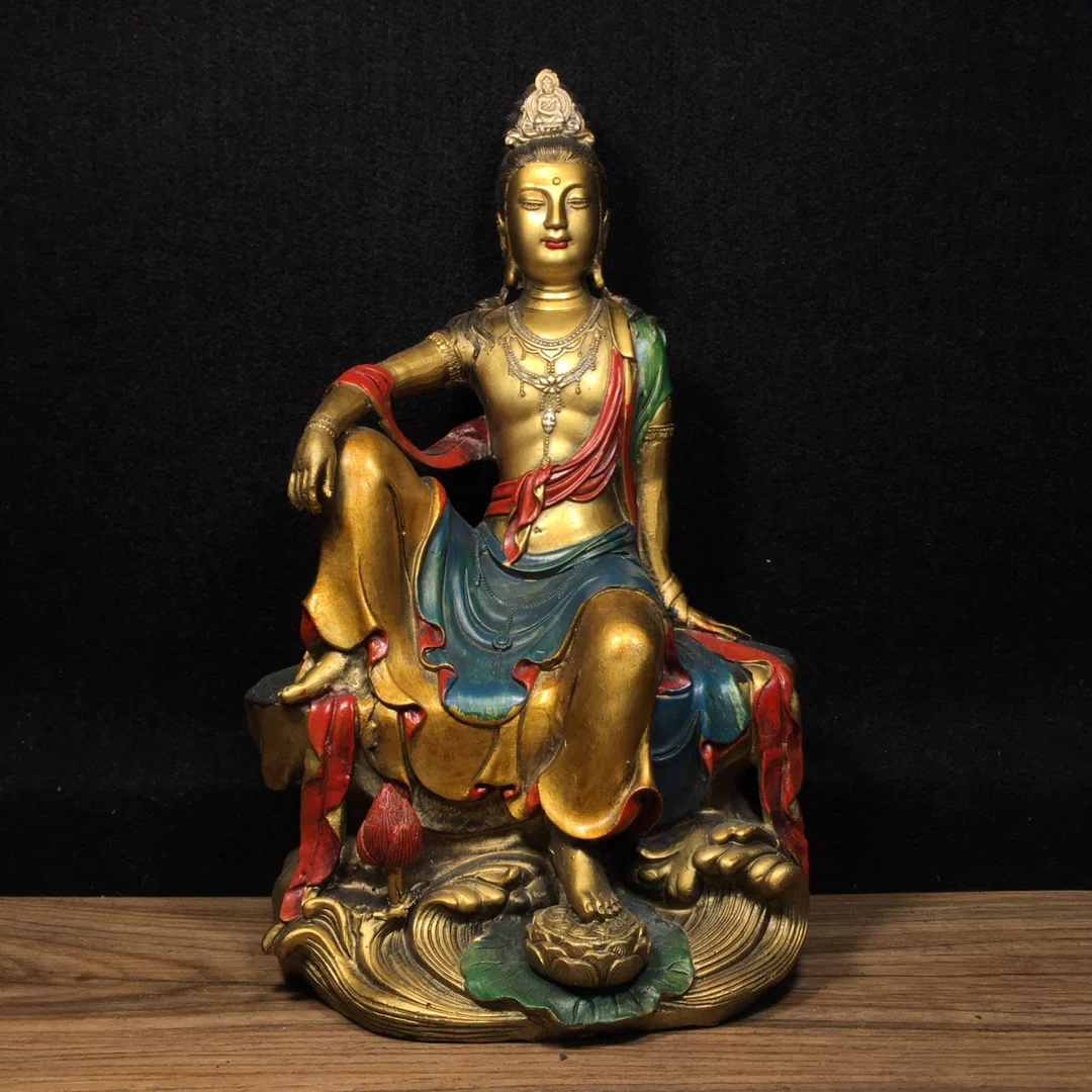 11"Tibetan Temple Collection Old Bronze Painted Free Guanyin Bodhisattva Buddha Lotus Platform Worship Hall Town house Exorcism
11"Tibetan Temple Collection Old Bronze Painted Free Guanyin Bodhisattva Buddha Lotus Platform Worship Hall Town house Exorcism