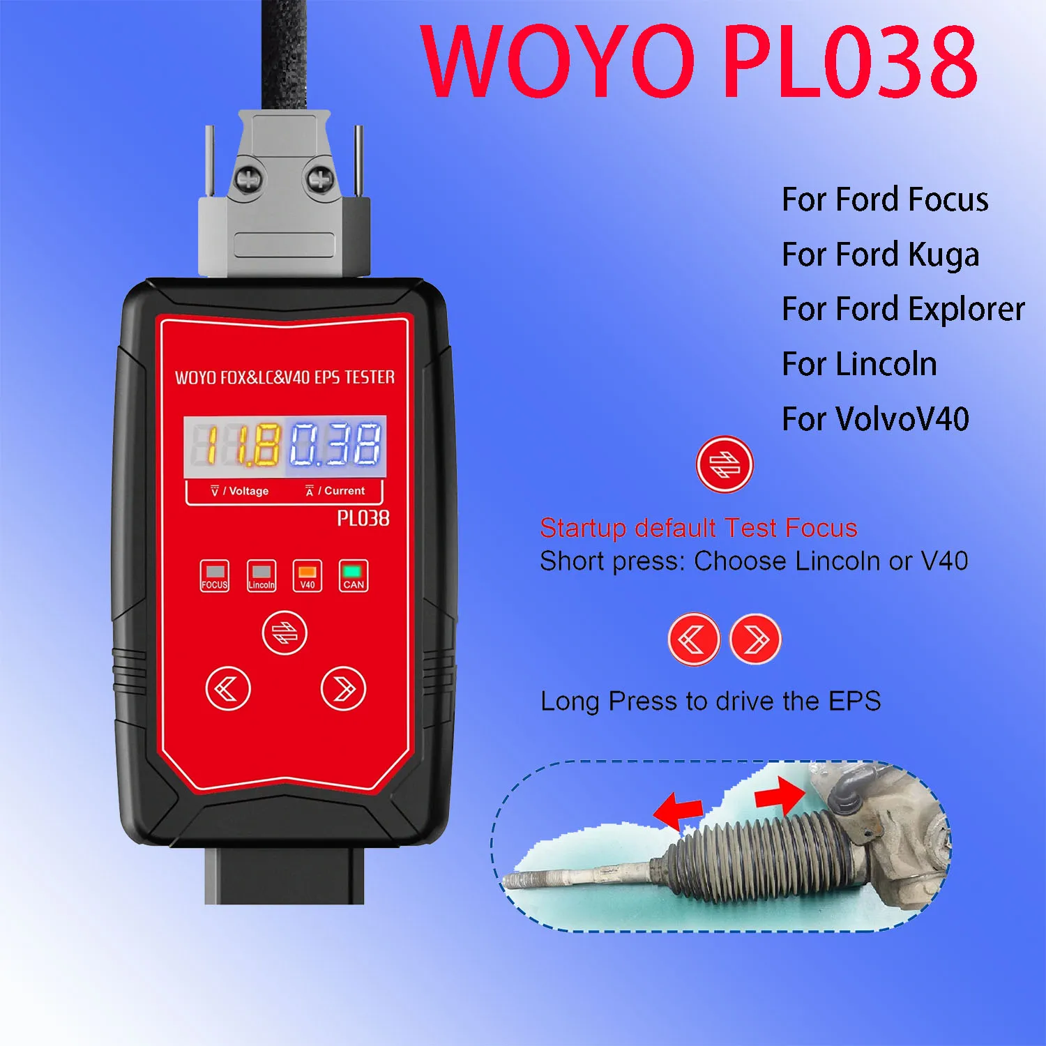 WOYO PL038 EPS Tester For Ford for Volvo Drive Diag Data Flash Update Iron Shell Electric Power Steering Wheel Motor
WOYO PL038 EPS Tester For Ford for Volvo Drive Diag Data Flash Update Iron Shell Electric Power Steering Wheel Motor