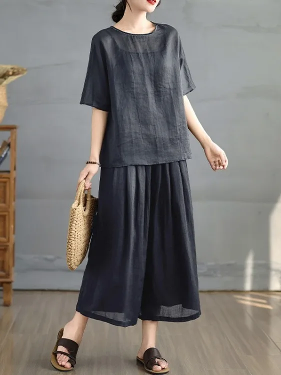 Модный комплект из хлопкового льна, круглый комплект Ne ort Sve с эластичной резинкой на талии, широкие брюки семи четвертей, комплект из двух предметов большого размера
Модный комплект из хлопкового льна, круглый комплект Ne ort Sve с эластичной резинкой на талии, широкие брюки семи четвертей, комплект из двух предметов большого размера