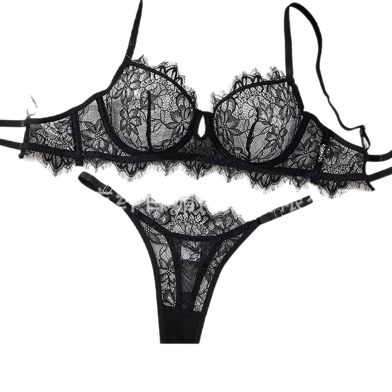 Bikini ultra-thin see-through lace sexy lingerie set uniform pure desire bra with push-up effect and no empty cups
Bikini ultra-thin see-through lace sexy lingerie set uniform pure desire bra with push-up effect and no empty cups
