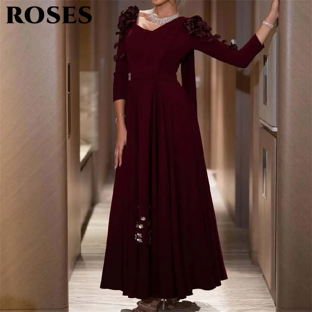 ROSES Burgundy Stain Long Party Dress Mermaid Flower Night Dresses Saudi Arabia Sleeve Celebrity Dresses for Woman Customized
ROSES Burgundy Stain Long Party Dress Mermaid Flower Night Dresses Saudi Arabia Sleeve Celebrity Dresses for Woman Customized