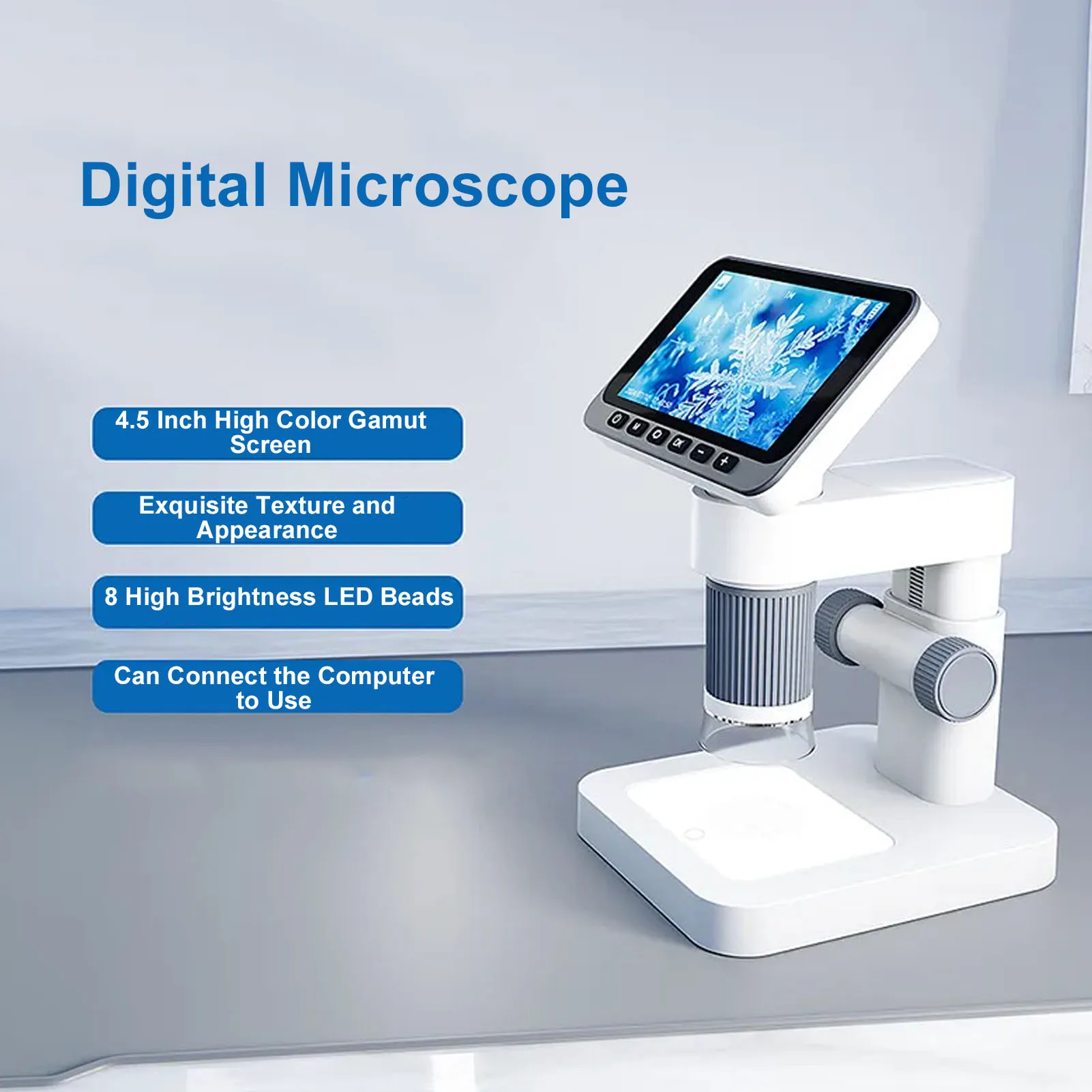Электронный микроскоп Электронный микроскоп с 8 светодиодными лампами 12 МП 4,5-дюймовый экран 5-кратное увеличение Цифровое увеличительное стекло
Электронный микроскоп Электронный микроскоп с 8 светодиодными лампами 12 МП 4,5-дюймовый экран 5-кратное увеличение Цифровое увеличительное стекло